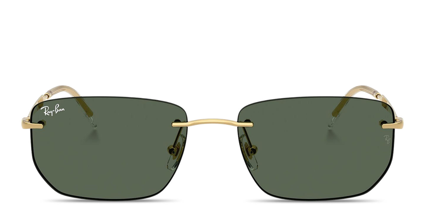 Shop Ray-Ban Logo Signature Unisex Rimless Irregular Sunglasses in Arista Gold online.