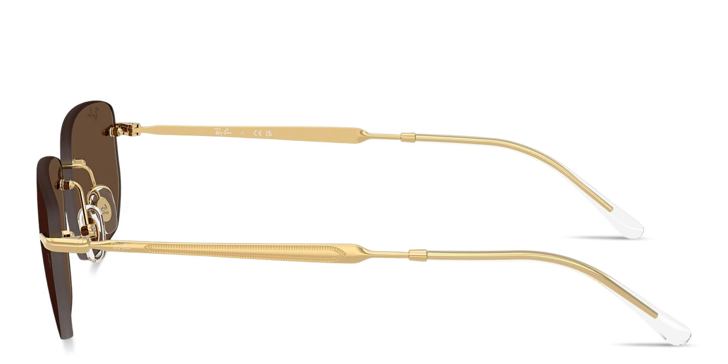 Shop Ray-Ban Logo Signature Unisex Rimless Irregular Sunglasses in Arista Gold online.