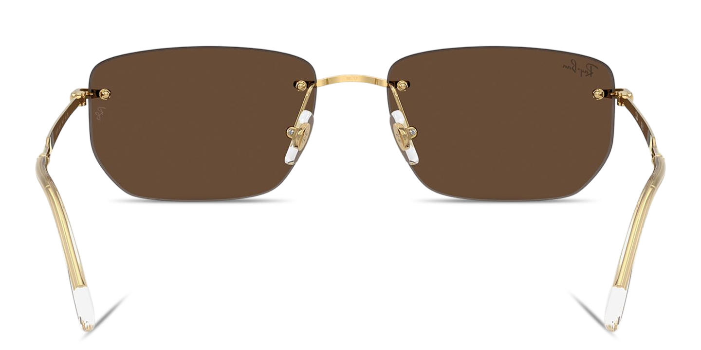 Shop Ray-Ban Logo Signature Unisex Rimless Irregular Sunglasses in Arista Gold online.