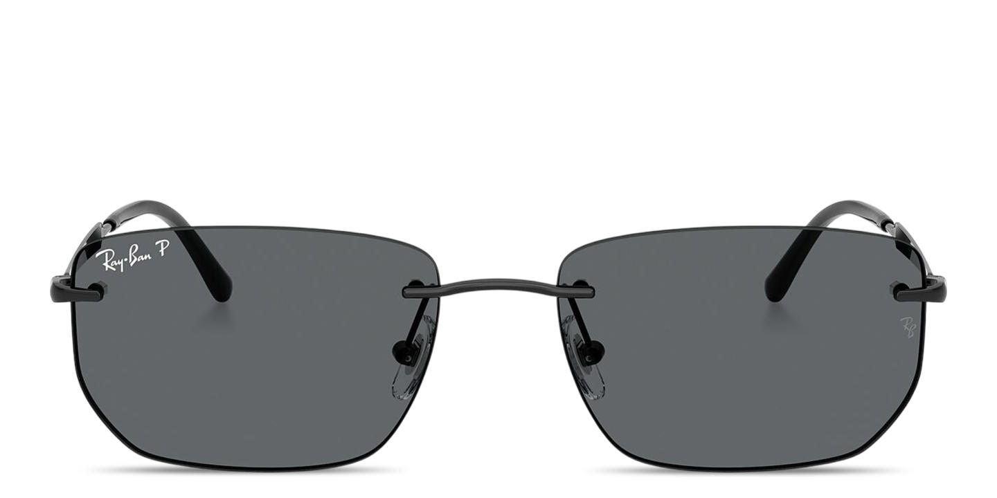 Shop Ray-Ban Logo Signature Unisex Rimless Irregular Sunglasses in Black online.