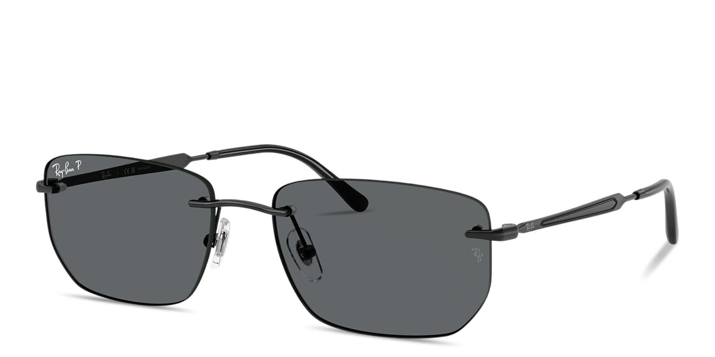 Shop Ray-Ban Logo Signature Unisex Rimless Irregular Sunglasses in Black online.