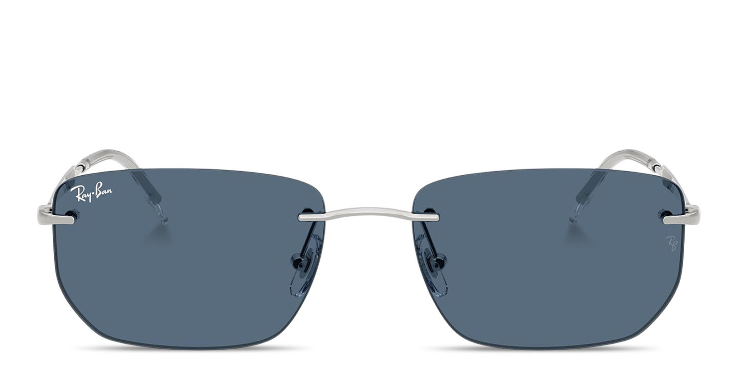 Shop Ray-Ban Logo Signature Unisex Rimless Irregular Sunglasses in Silver online.