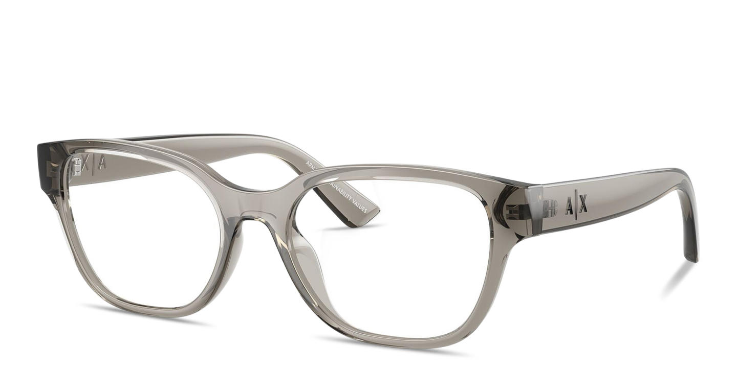 Shop Armani Exchange A|X Logo Cat-Eye Eyeglasses in Transparent Grey online.