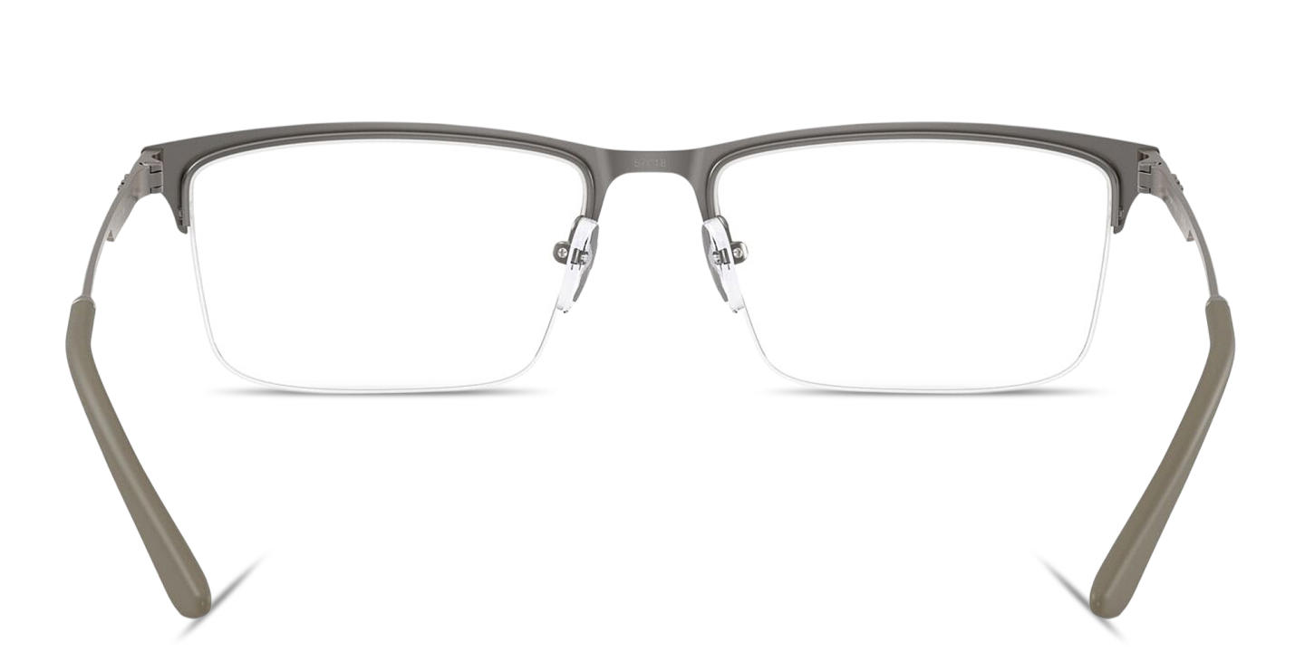 Shop Emporio Armani Eagle Logo Half-Rim Wide Rectangle Eyeglasses in Matte Grey online.