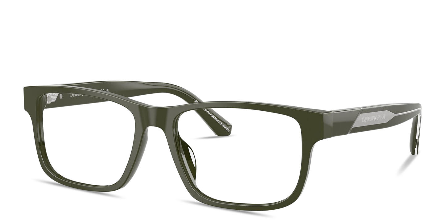 Shop Emporio Armani Logo Signature Rectangle Eyeglasses in Green online.