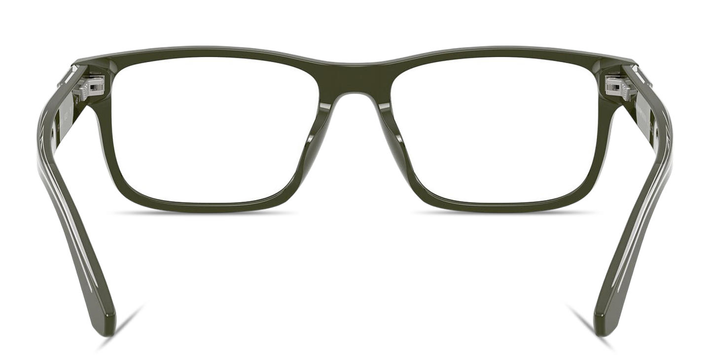 Shop Emporio Armani Logo Signature Rectangle Eyeglasses in Green online.