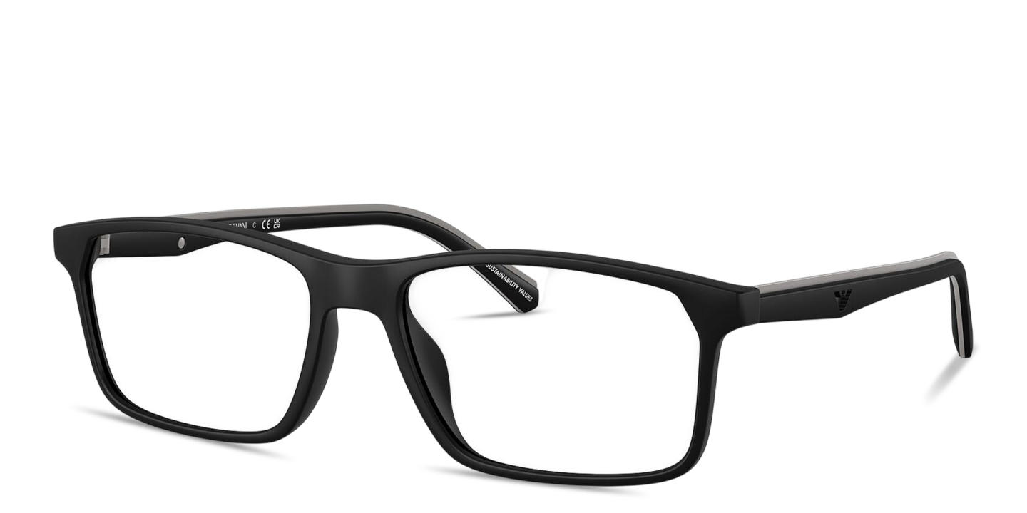 Shop Emporio Armani Eagle Logo Wide Pillow Eyeglasses in Matte Black online.