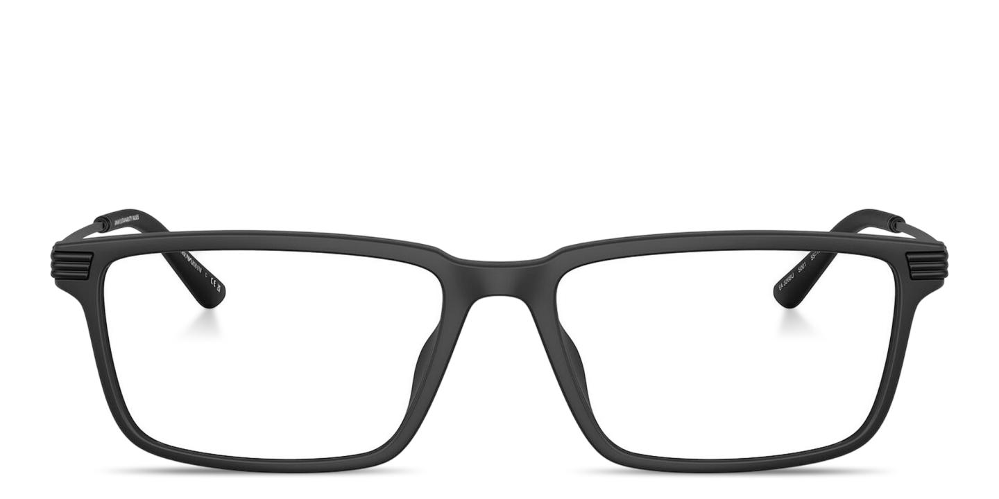 Shop Emporio Armani Eagle Logo Rectangle Eyeglasses in Black online.