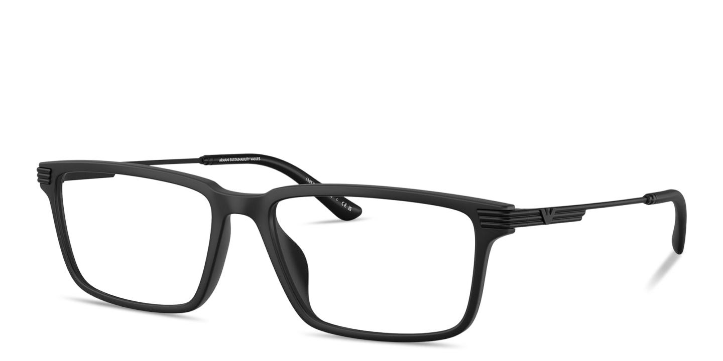 Shop Emporio Armani Eagle Logo Rectangle Eyeglasses in Black online.