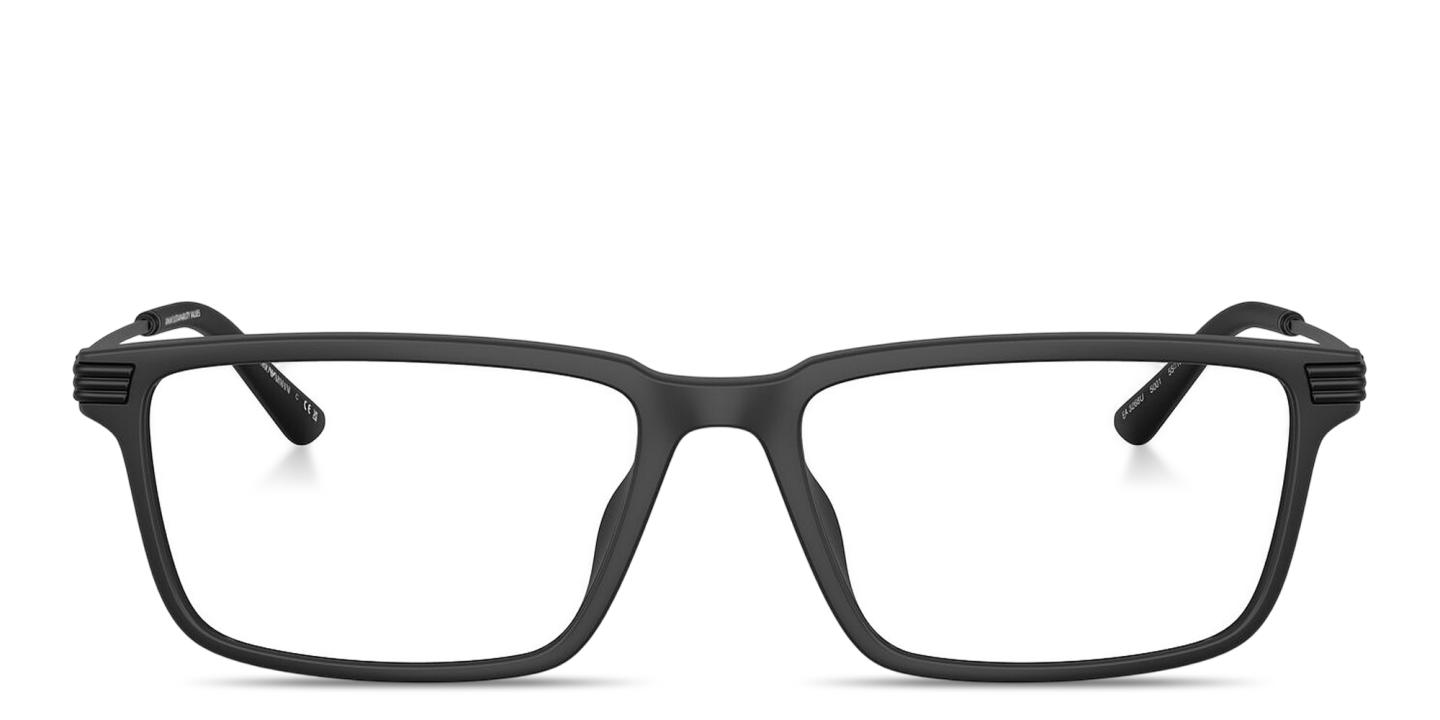 Shop Emporio Armani Eagle Logo Wide Rectangle Eyeglasses in Matte Black online.