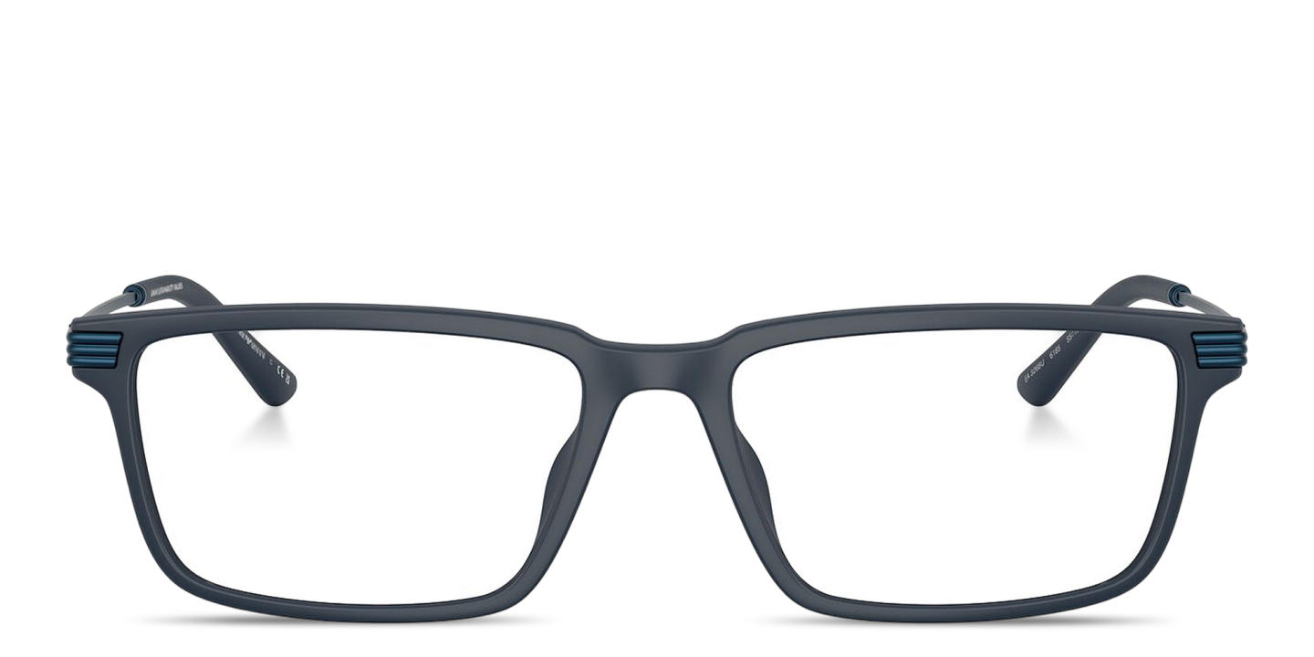 Shop Emporio Armani Eagle Logo Wide Rectangle Eyeglasses in Matte Blue online.