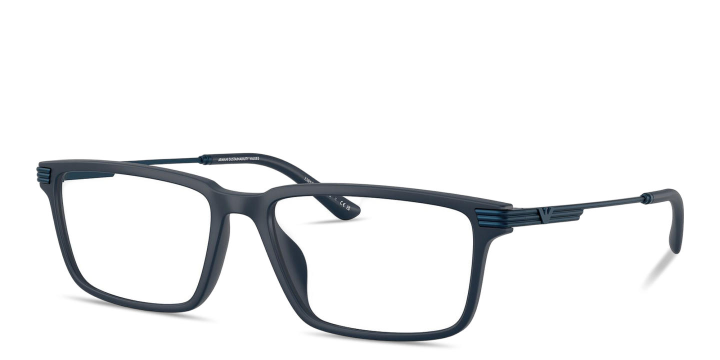 Shop Emporio Armani Eagle Logo Wide Rectangle Eyeglasses in Matte Blue online.