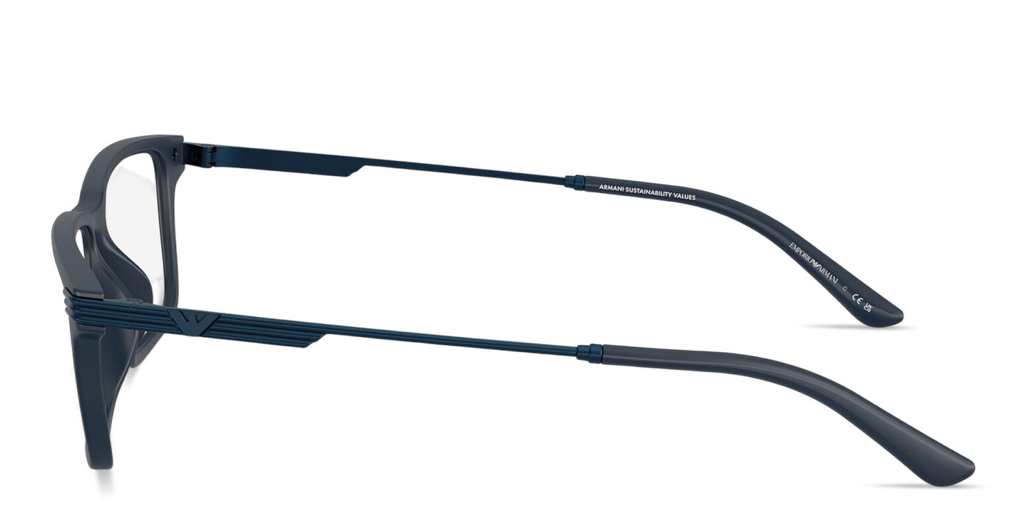 Shop Emporio Armani Eagle Logo Wide Rectangle Eyeglasses in Matte Blue online.