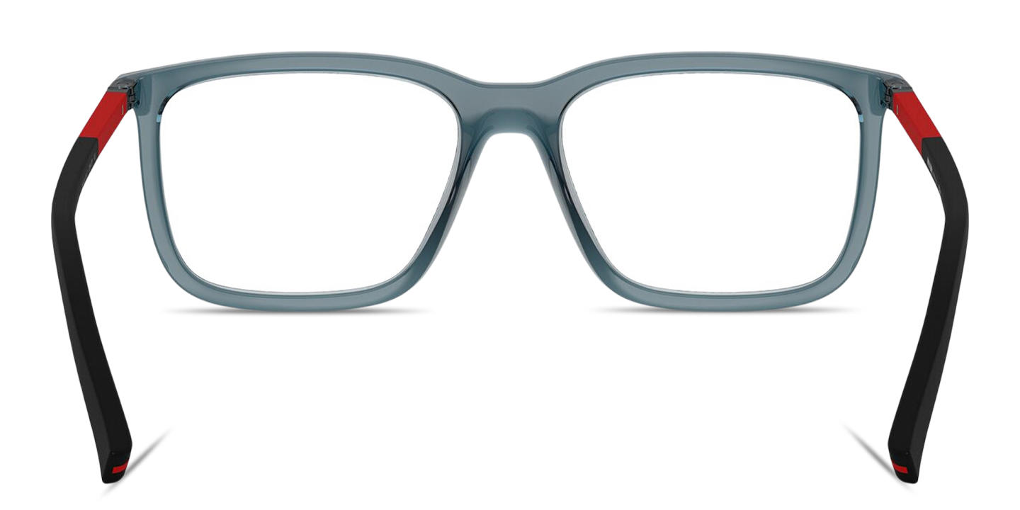 Shop Prada Linea Rossa Logo Signature Pillow Eyeglasses in Transparent Blue online.