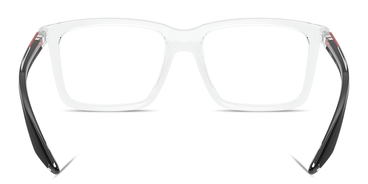 Shop Prada Linea Rossa Logo Signature Wide Rectangle Eyeglasses in Crystal online.