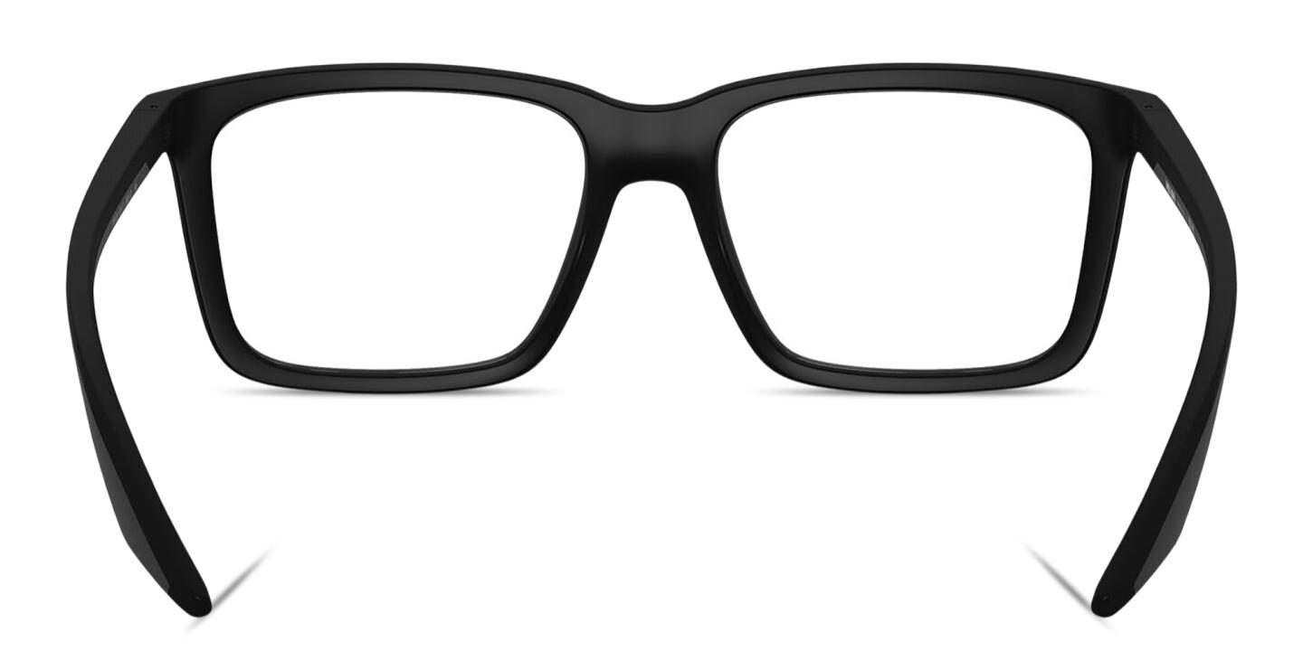 Shop Prada Linea Rossa Logo Signature Wide Rectangle Eyeglasses in Rubber Black online.