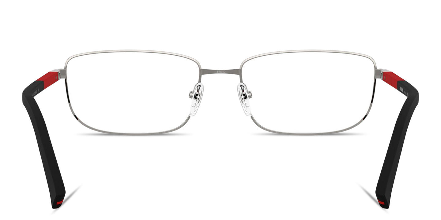 Shop Prada Linea Rossa Logo Lettering Wide Pillow Eyeglasses in Matte Gunmetal online.
