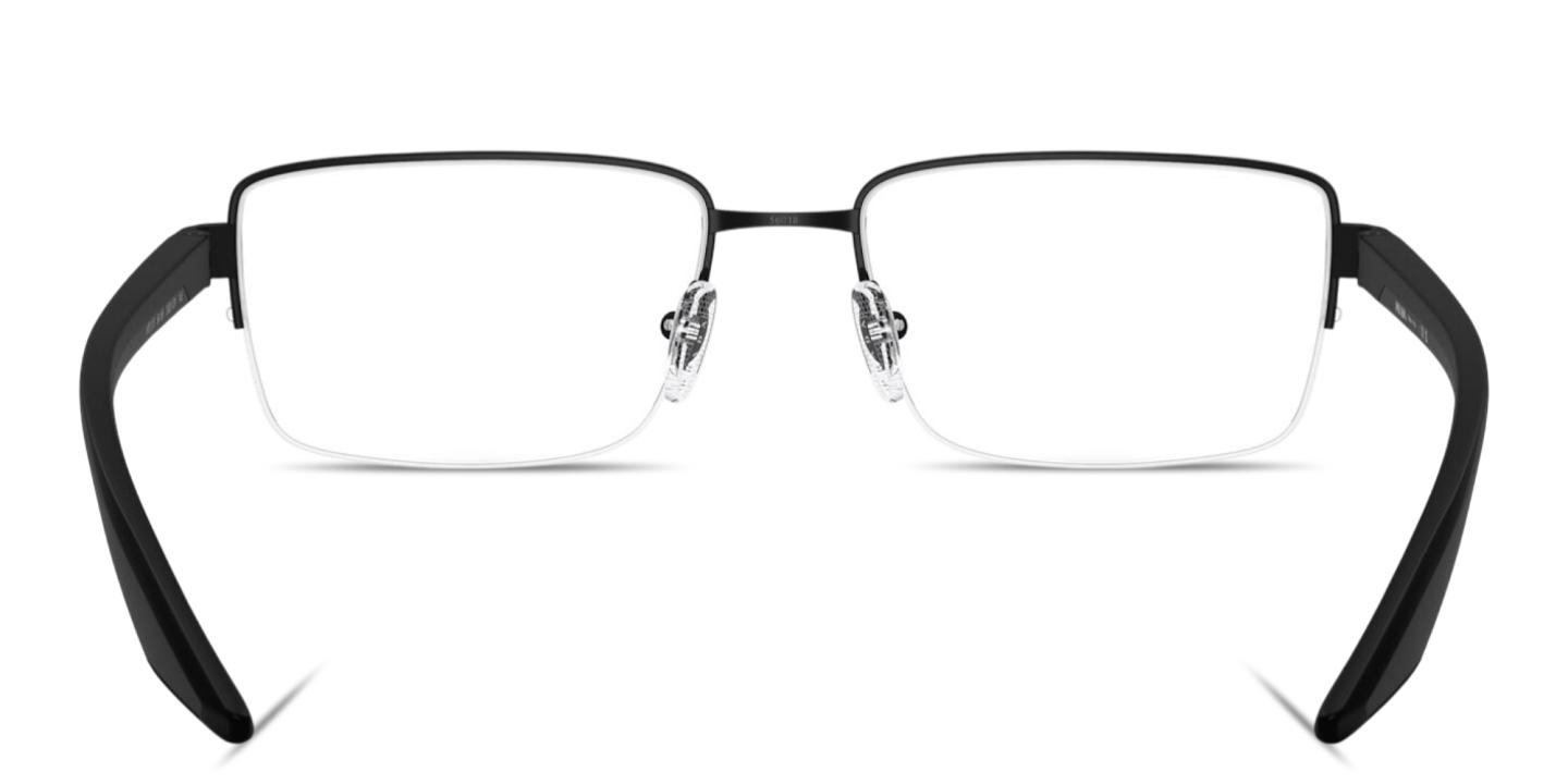 تسوق نظارات طبية بإطار نصفي واسع طراز بيلو بتوقيع العلامة برادا لينيا روسا بلون أسود مطفي أونلاين.