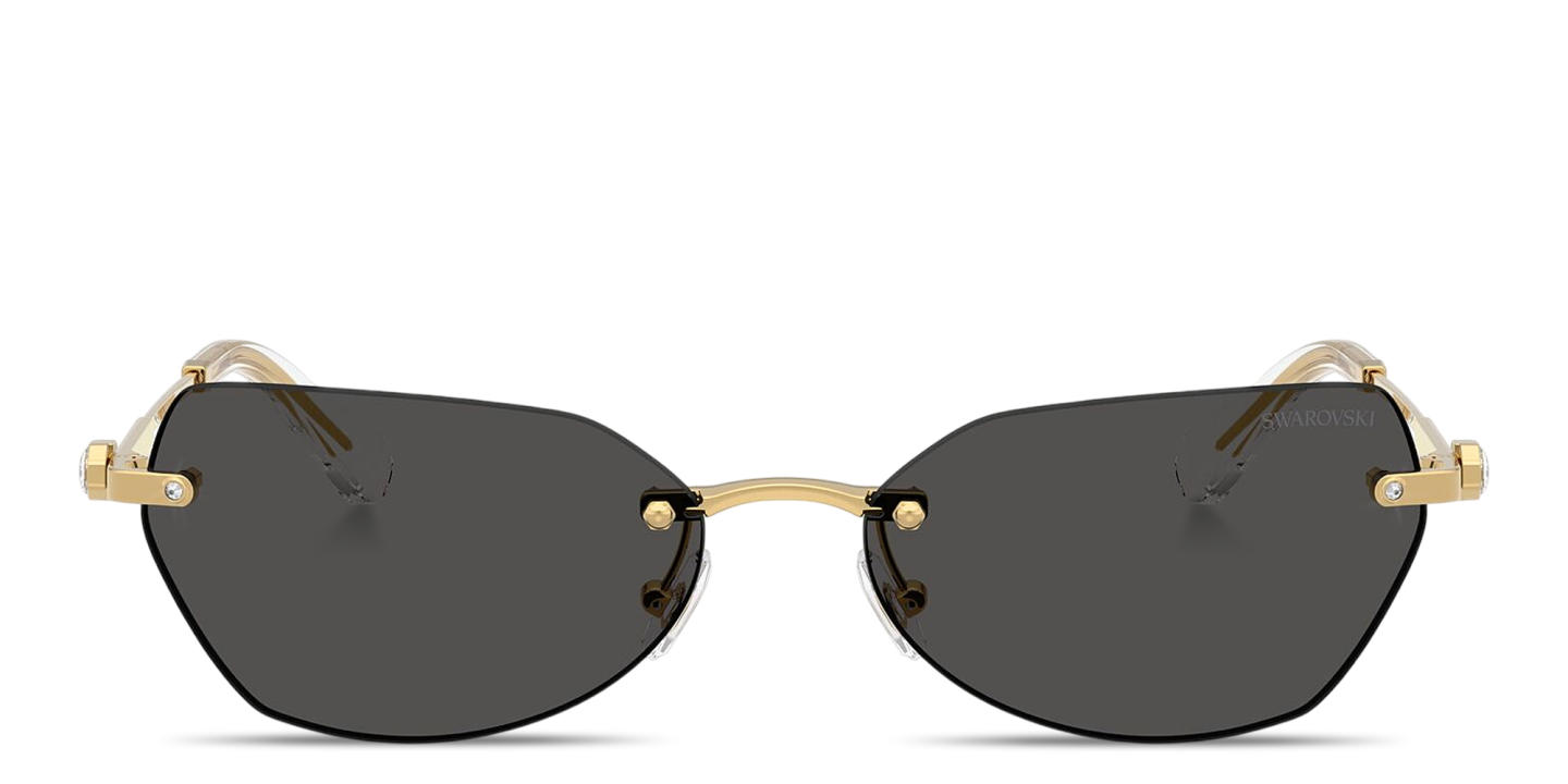 Shop Swarovski Crystal-Embellished Rimless Irregular Sunglasses in Gold online.