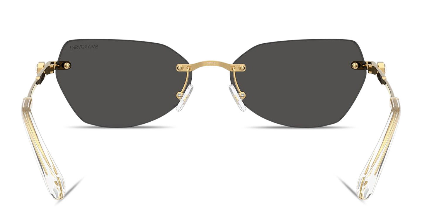 Shop Swarovski Crystal-Embellished Rimless Irregular Sunglasses in Gold online.