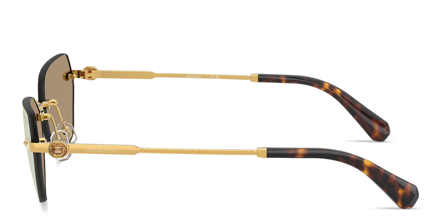 Shop Swarovski Crystal-Embellished Rimless Irregular Sunglasses in Gold online.