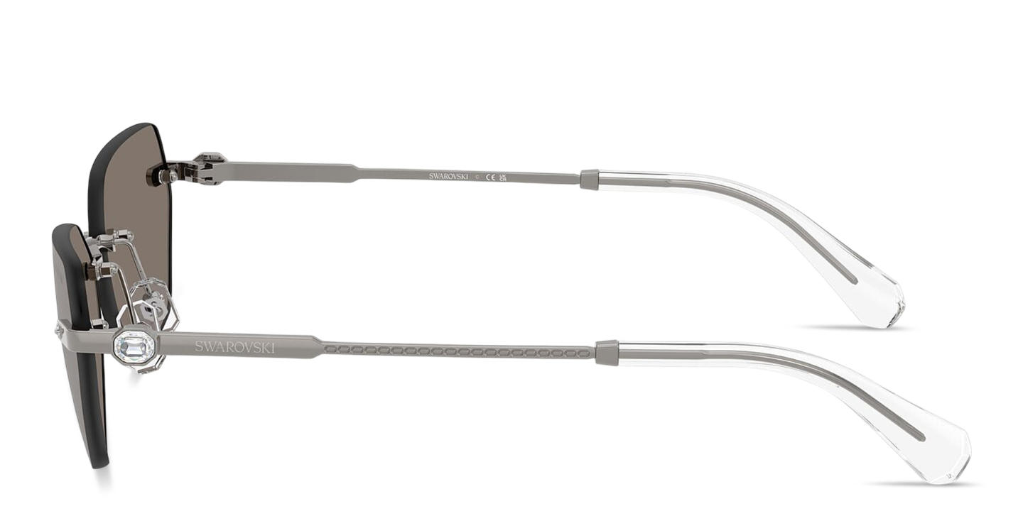 Shop Swarovski Crystal-Embellished Rimless Irregular Sunglasses in Gunmetal online.