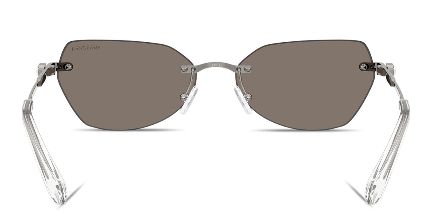 Shop Swarovski Crystal-Embellished Rimless Irregular Sunglasses in Gunmetal online.