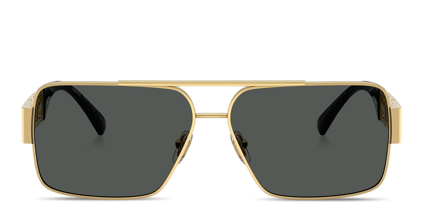 Shop VERSACE Greca Rectangle Sunglasses in Gold online.