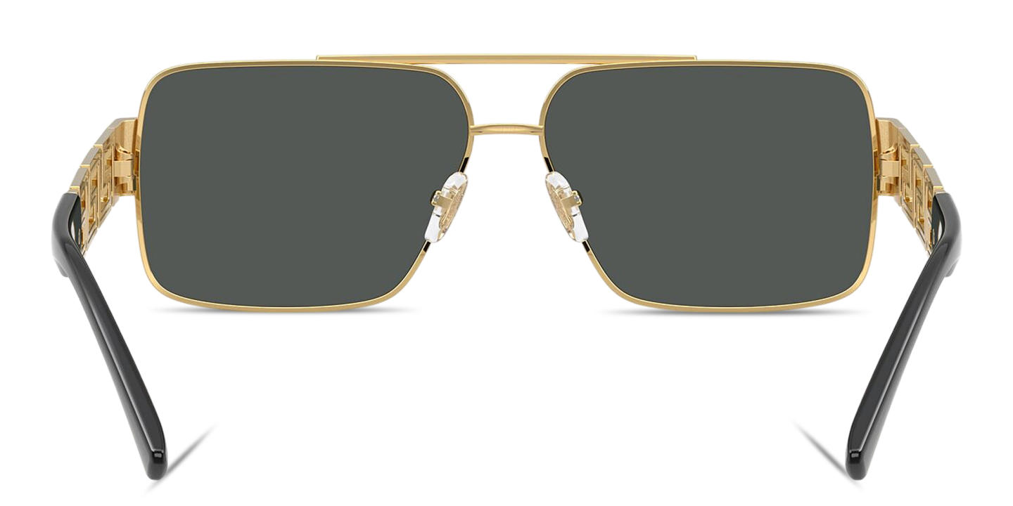 Shop VERSACE Greca Rectangle Sunglasses in Gold online.