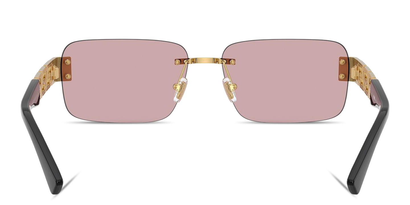 Shop VERSACE Greca Rimless Rectangle Sunglasses in Gold online.
