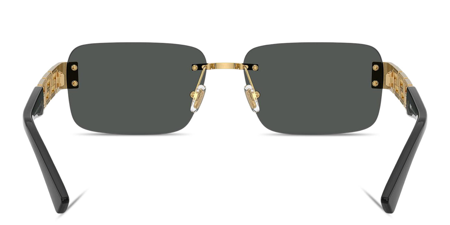 Shop VERSACE Greca Rimless Rectangle Sunglasses in Gold online.