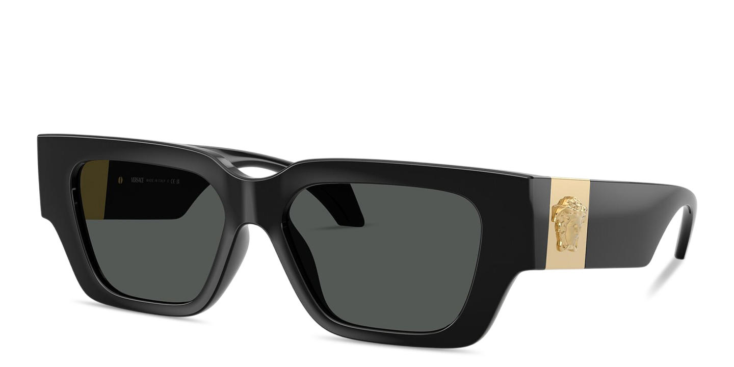 Shop VERSACE Medusa Square Sunglasses in Black online.