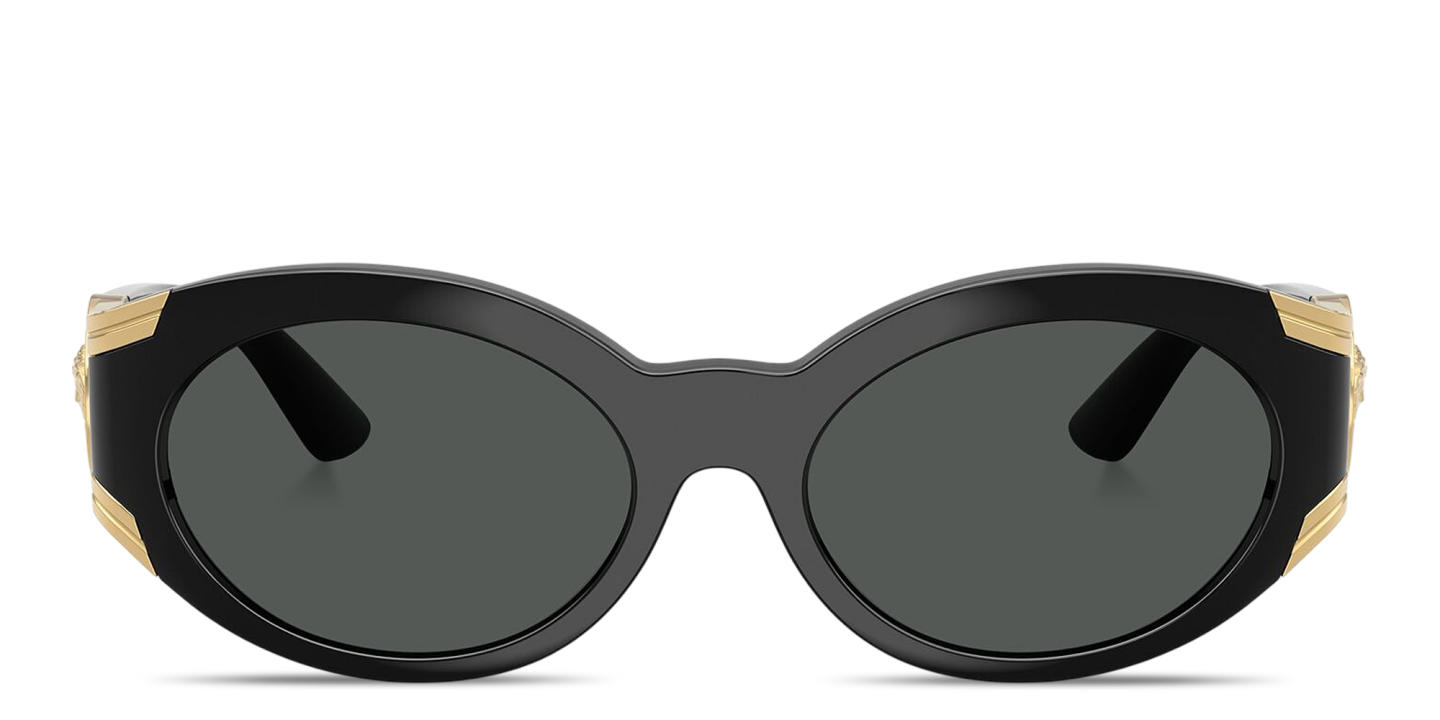 Shop VERSACE Medusa Oval Sunglasses in Black online.