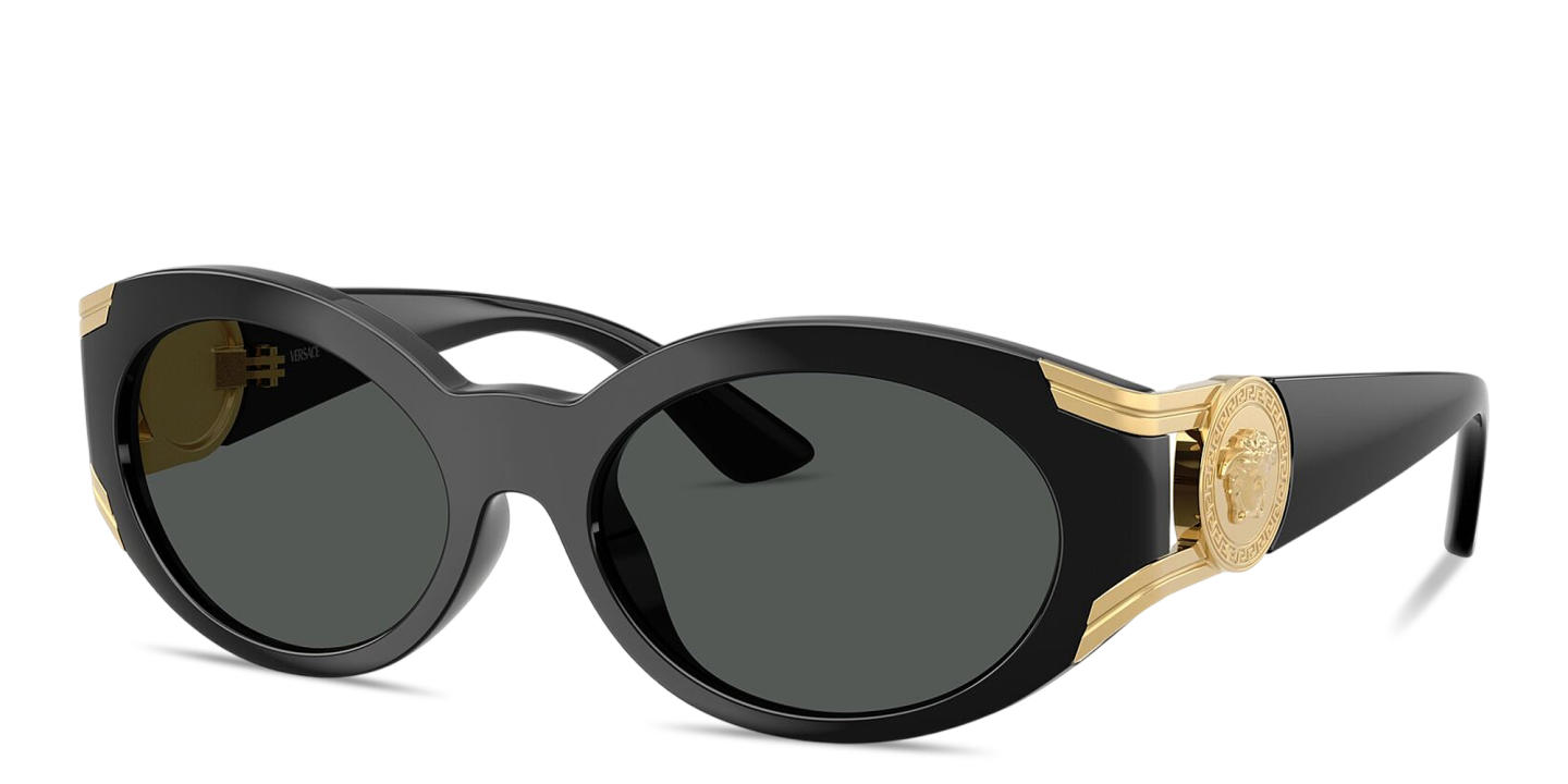 Shop VERSACE Medusa Oval Sunglasses in Black online.