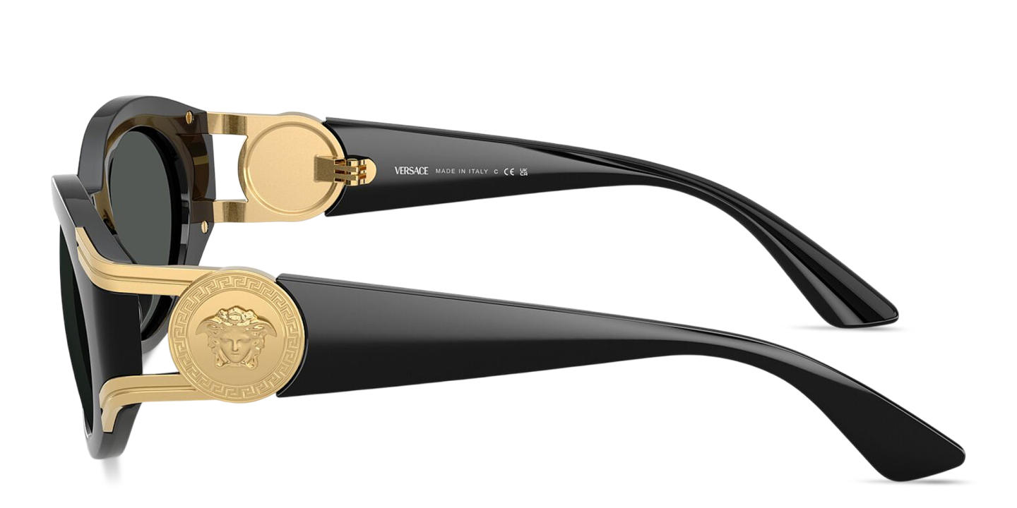 Shop VERSACE Medusa Oval Sunglasses in Black online.