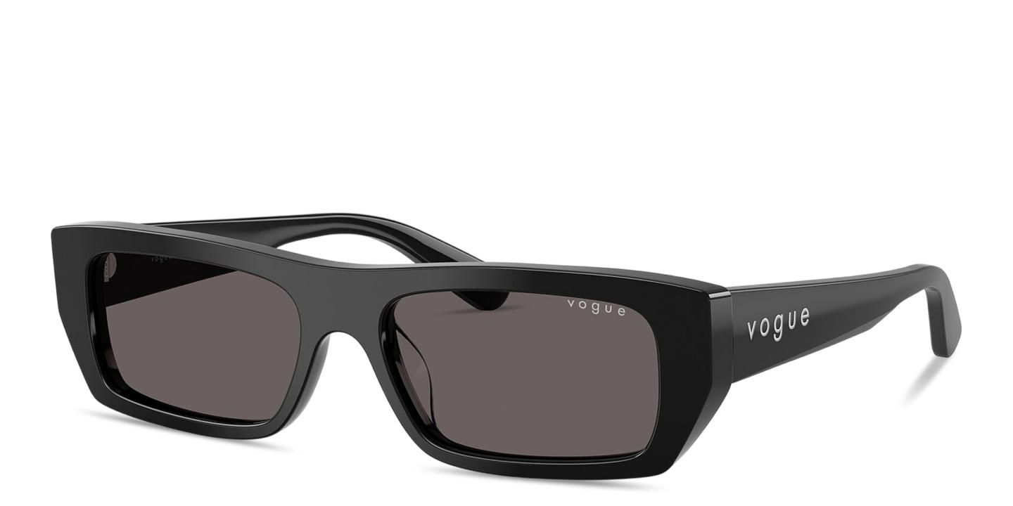 Shop Vogue Eyewear Logo Lettering Rectangle Sunglasses in Black online.