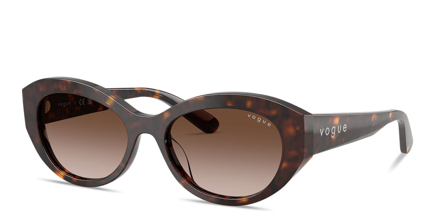 Shop Vogue Eyewear Logo Lettering Irregular Sunglasses in Dark Havana online.