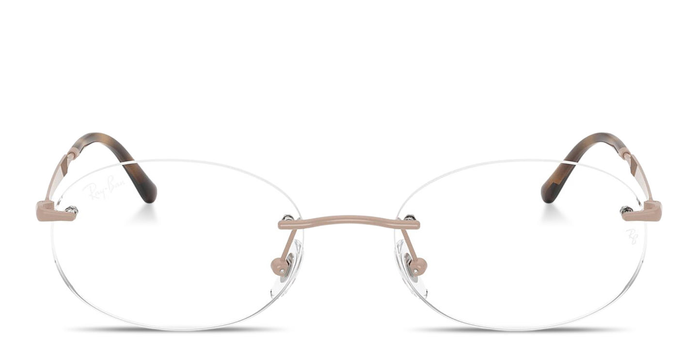 Shop Ray-Ban Optics Unisex Rimless Oval Eyeglasses in Pink online.