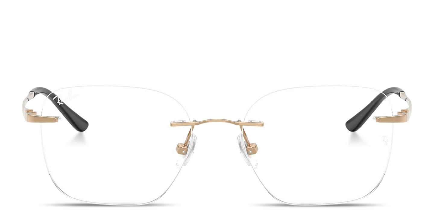 Shop Ray-Ban Titanium Optics Unisex Rimless Square Eyeglasses in Rose Gold online.
