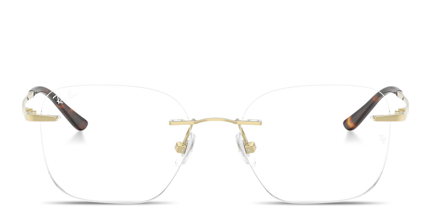 Shop Ray-Ban Titanium Optics Unisex Rimless Square Eyeglasses in Light Gold online.