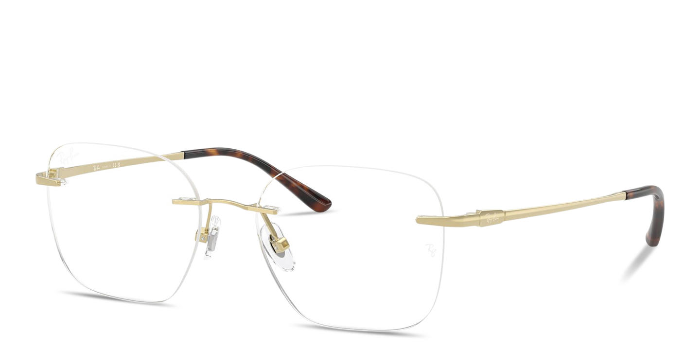 Shop Ray-Ban Titanium Optics Unisex Rimless Square Eyeglasses in Light Gold online.