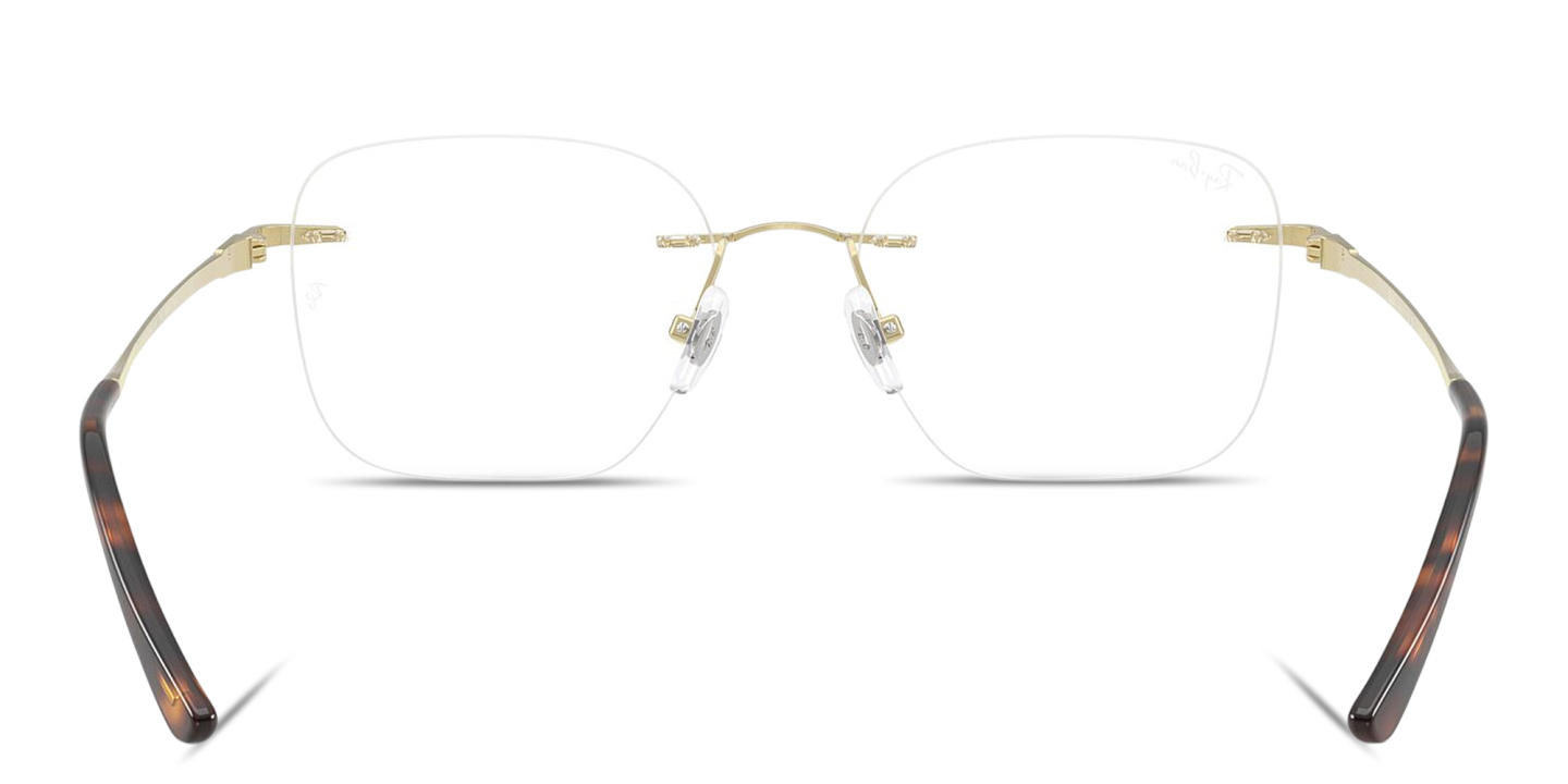 Shop Ray-Ban Titanium Optics Unisex Rimless Square Eyeglasses in Light Gold online.