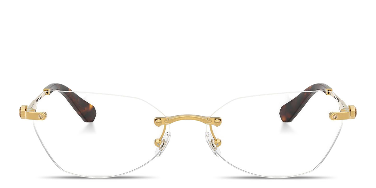 Shop Swarovski Crystal Rimless Wide Irregular Eyeglasses in Gold online.