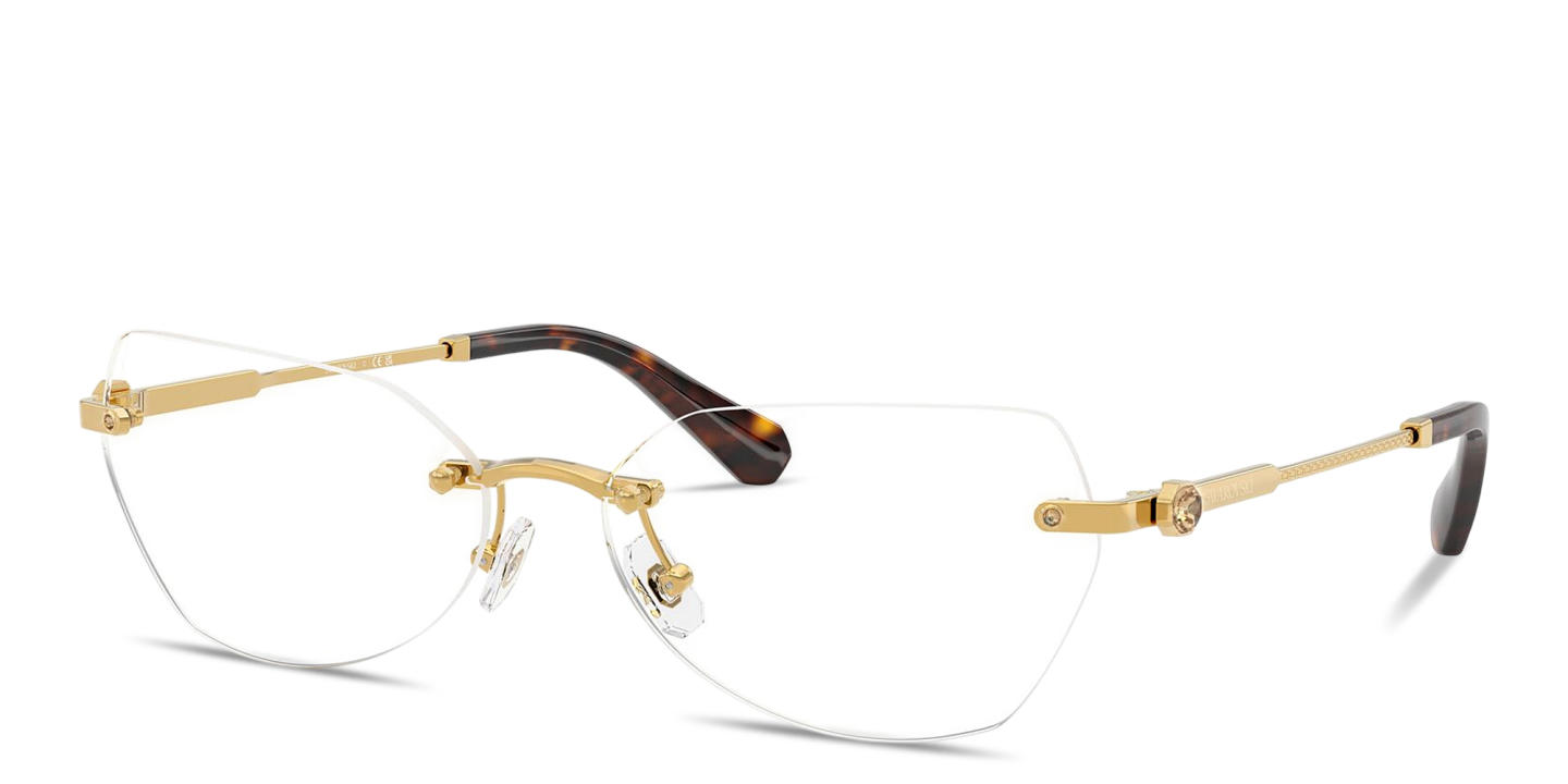 Shop Swarovski Crystal Rimless Wide Irregular Eyeglasses in Gold online.