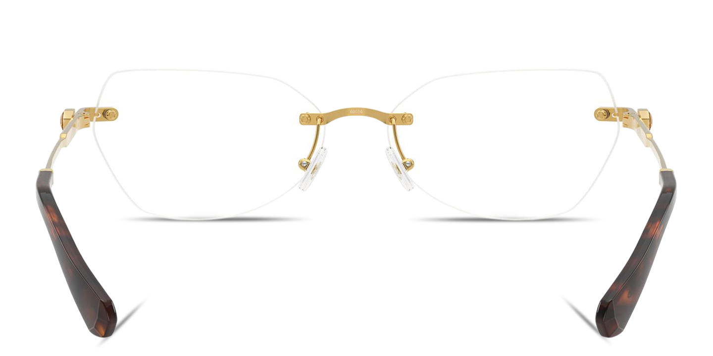 Shop Swarovski Crystal Rimless Wide Irregular Eyeglasses in Gold online.