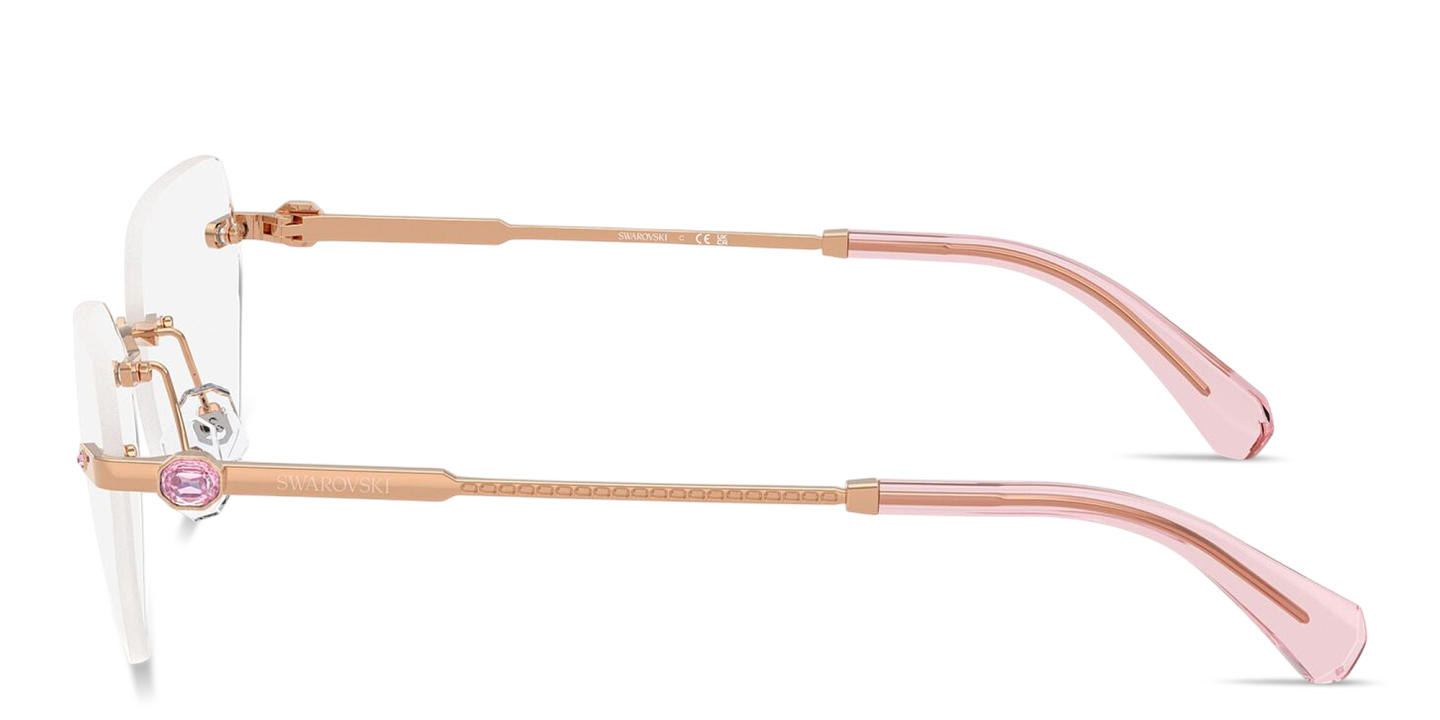 Shop Swarovski Crystal Rimless Wide Irregular Eyeglasses in Rose Gold online.
