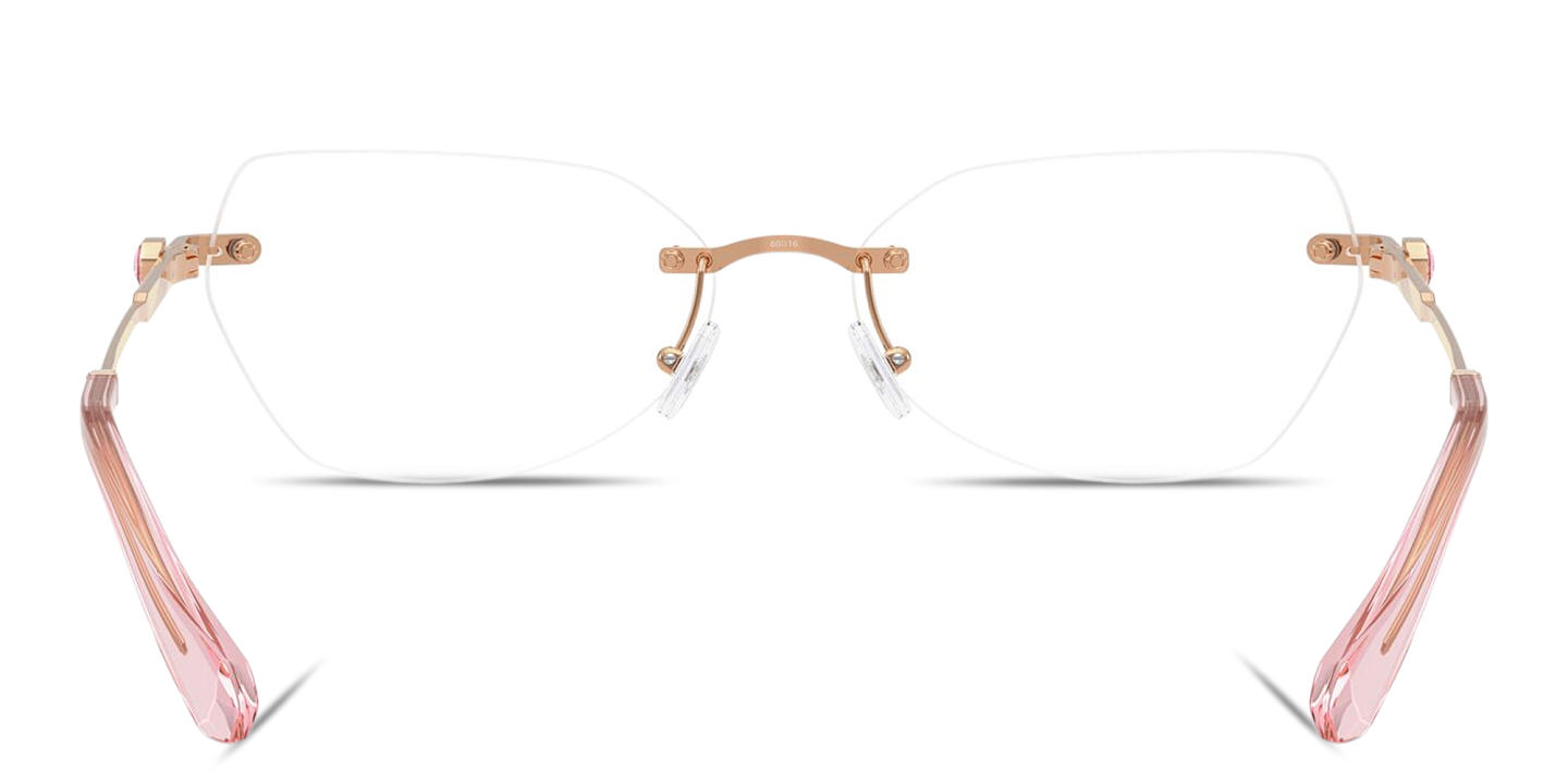 Shop Swarovski Crystal Rimless Wide Irregular Eyeglasses in Rose Gold online.