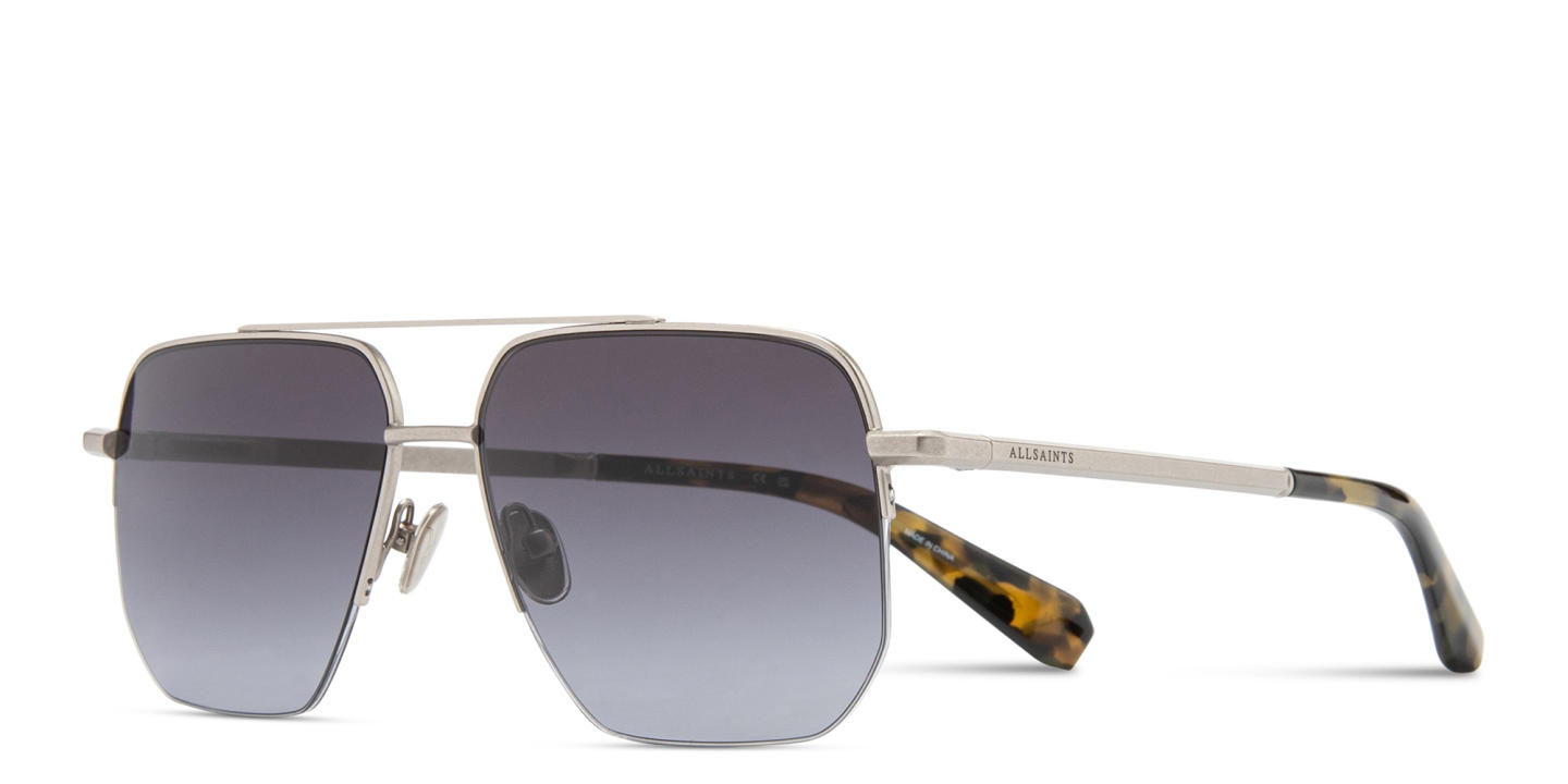 Shop ALL SAINTS Kai Half-Rim Square Sunglasses in Polished Silver online.