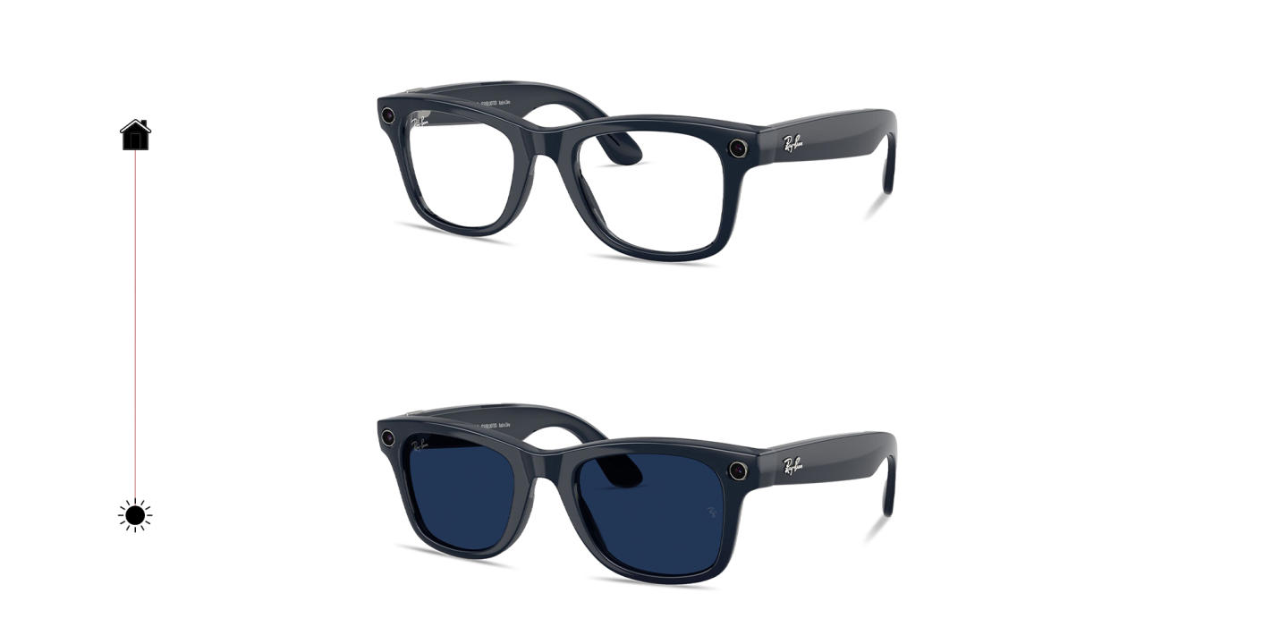 Shop Ray-Ban Meta Wayfarer Transitions® Unisex Square Sunglasses in Shiny Cosmic Blue online.