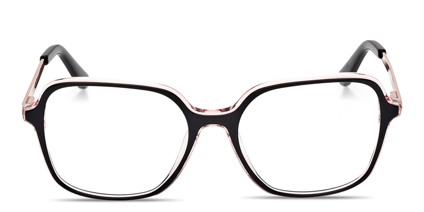 Shop Guess Engraved Logo Wide Square Eyeglasses in Black online.